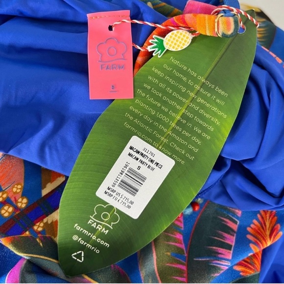 Farm Rio Macaw Party One-Piece Swimsuit size S Beaded Straps New with Tags - Picture 4 of 7